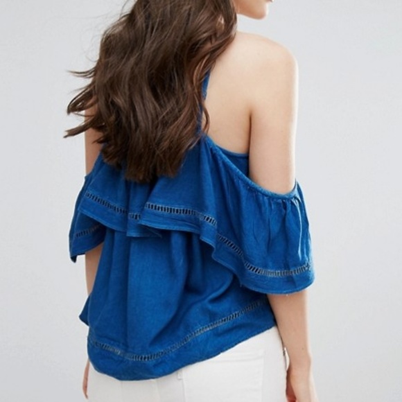 QED London Frill Denim Crop Top - Picture 2 of 2